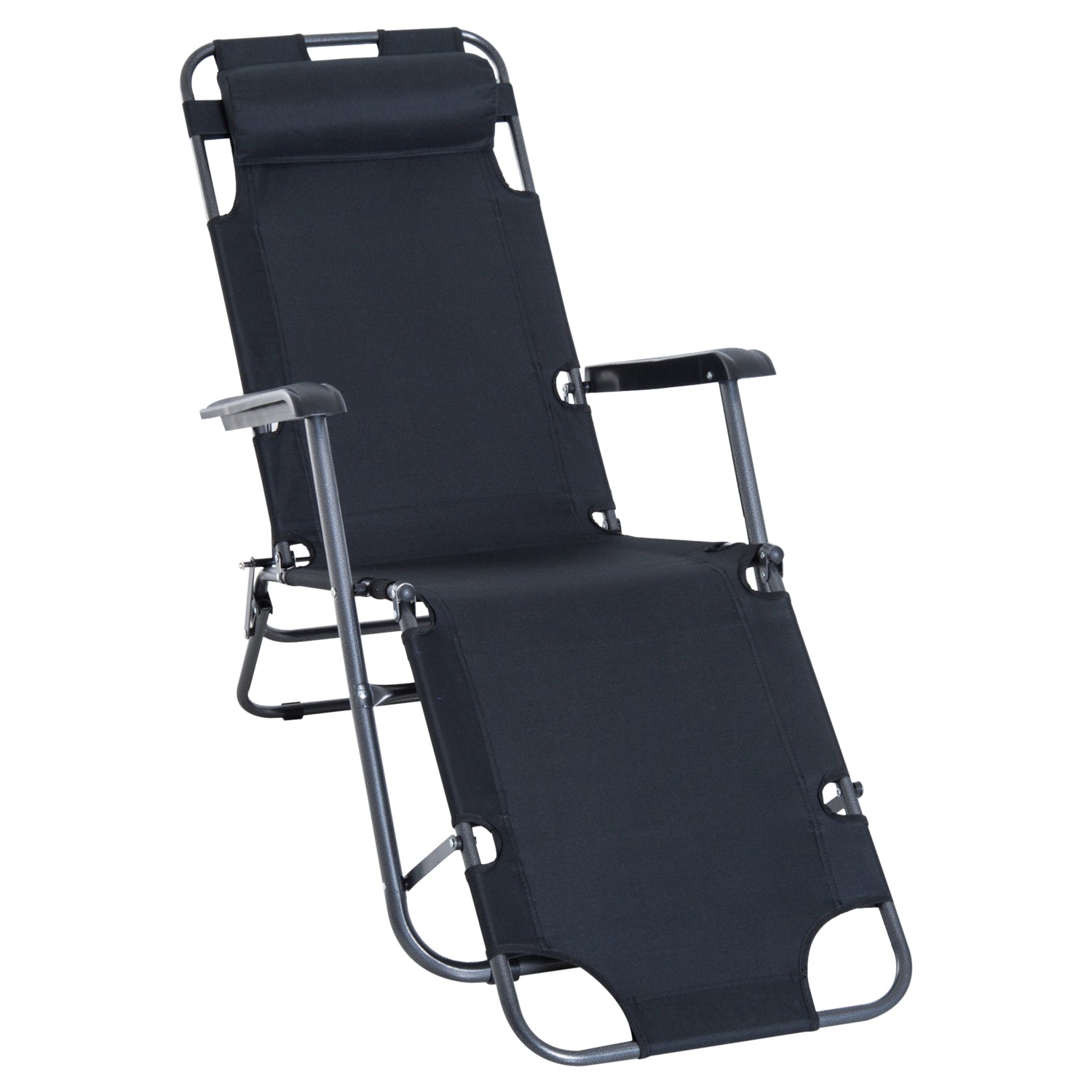 Outsunny Metal Frame 2 In 1 Sun Lounger w/ Pillow Black 
