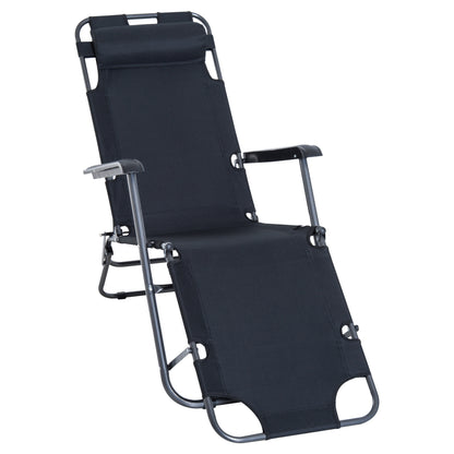 Outsunny Metal Frame 2 In 1 Sun Lounger w/ Pillow Black 