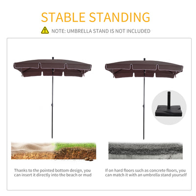 Outsunny Garden Parasol Umbrella, Outdoor Market Table Umbrella with Ruffles & Aluminium Pole, Rectangular Tilting Parasol Sun Shade Canopy, 2 x 1.3m, Brown 