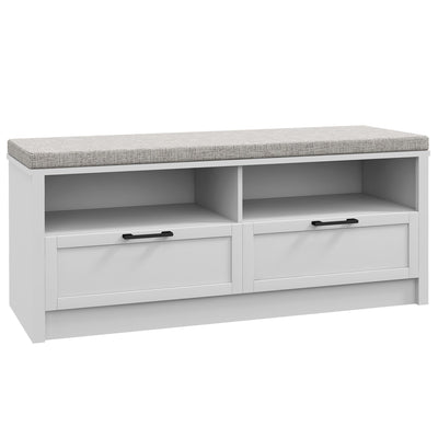 HOMCOM Shoe Bench with Removable Cushion, Shoe Storage Bench with Padded Seat, Open Compartments and Drawers for Entryway Hallway 