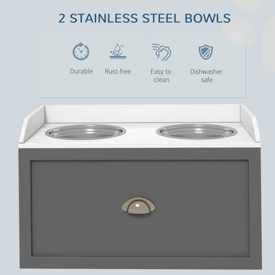 PawHut Stainless Steel Raised Dog Bowls, with 21L Storage Drawer for Large Dogs - Grey 