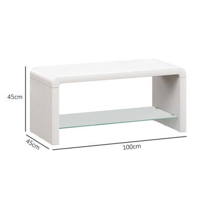 HOMCOM Curved Two-Tier Coffee Table - High Gloss White 