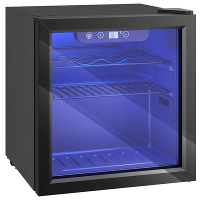 HOMCOM 12 Bottle Wine Cooler, 36 Litre Capacity, 4-16°C Under Counter Drinks Beer Wine Fridge with Glass Door, LED Light, Black 