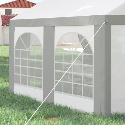Outsunny 4 x 4m Galvanised Party Tent, Marquee Gazebo with Sides, Four Windows and Double Doors, for Parties, Wedding and Events 