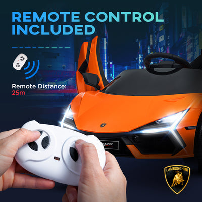 AIYAPLAY Lamborghini Revuelto Licensed 12V Ride on Car w/ Butterfly Doors, Transport Wheels, Suspension, Remote Control, Orange 