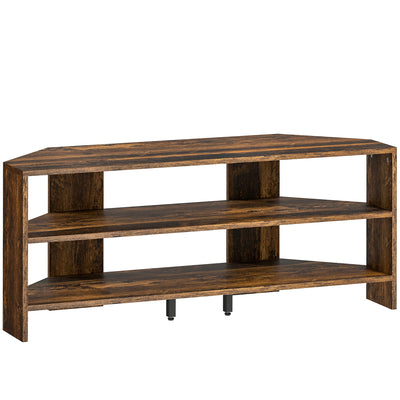 HOMCOM Corner TV Stand with 2 Open Shelves for 47 Inch TV - Rustic Brown 