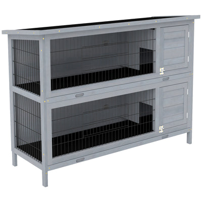 PawHut Rabbit Hutch Outdoor Guinea Pig Hutch Bunny Cage with No-Leak Trays, Divider, 136 x 50 x 93cm, Grey 