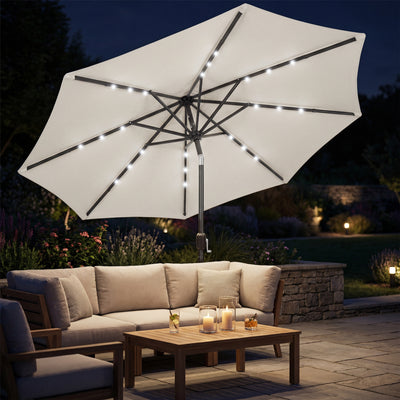 Outsunny 2.6 m Garden Parasol Umbrella with LED Solar Light, Parasol Cover, Outdoor Market Patio Umbrella, Cream White 