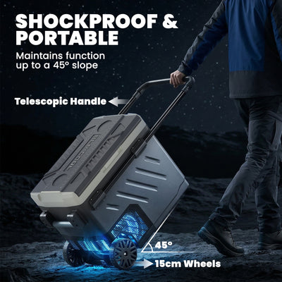 Outsunny 49L Compressor Car Fridge Freezer, Dual Zone Camping Refrigerator with App Control, Telescopic Handle, -20℃-20℃ 