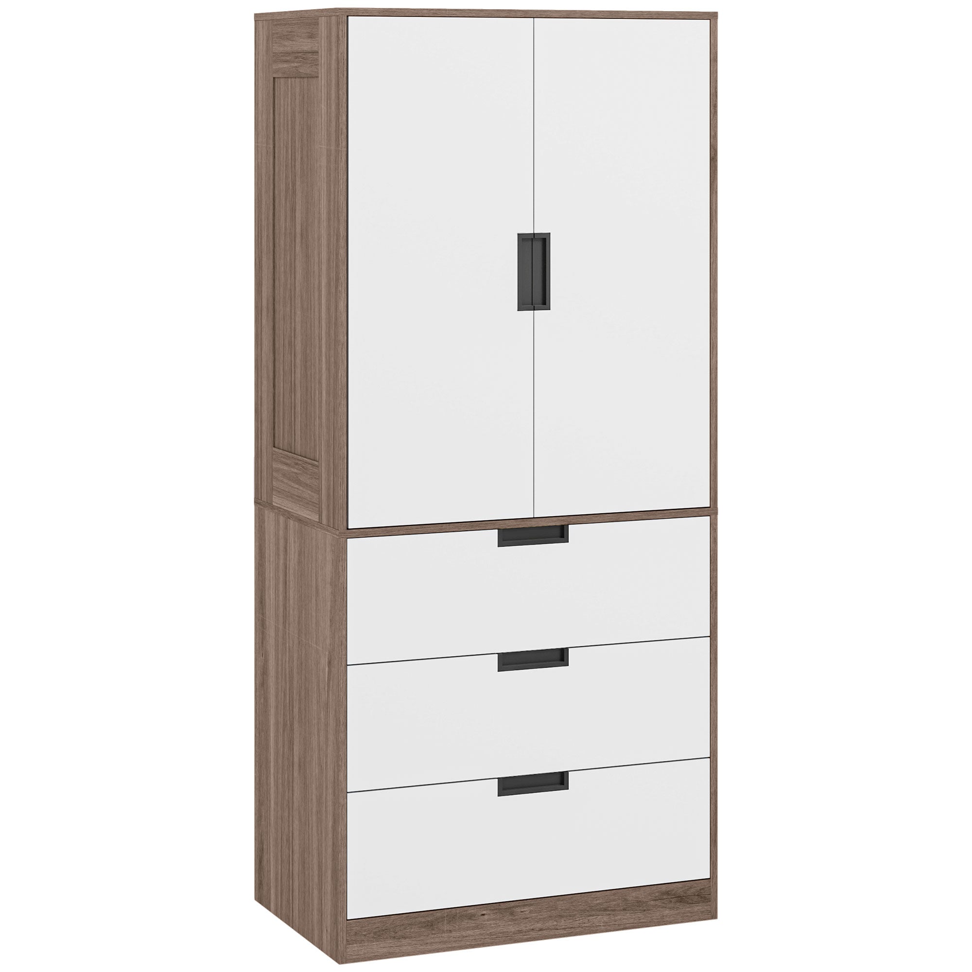 HOMCOM Two Door, Two Drawer Wardrobe - White/Brown 