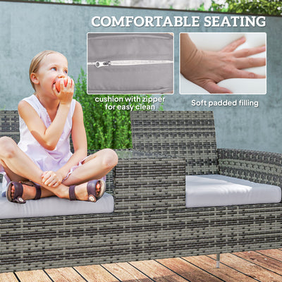 Outsunny Two-Seat Rattan Chair, with Middle Table - Charcoal Grey 