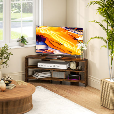 HOMCOM Corner TV Stand with 2 Open Shelves for 47 Inch TV - Rustic Brown 