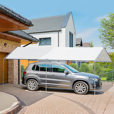 Outsunny 3 x 6m Heavy Duty Carport Garage Car Shelter Galvanized Steel Outdoor Open Canopy Tent Water UV Resistant Waterproof, White 