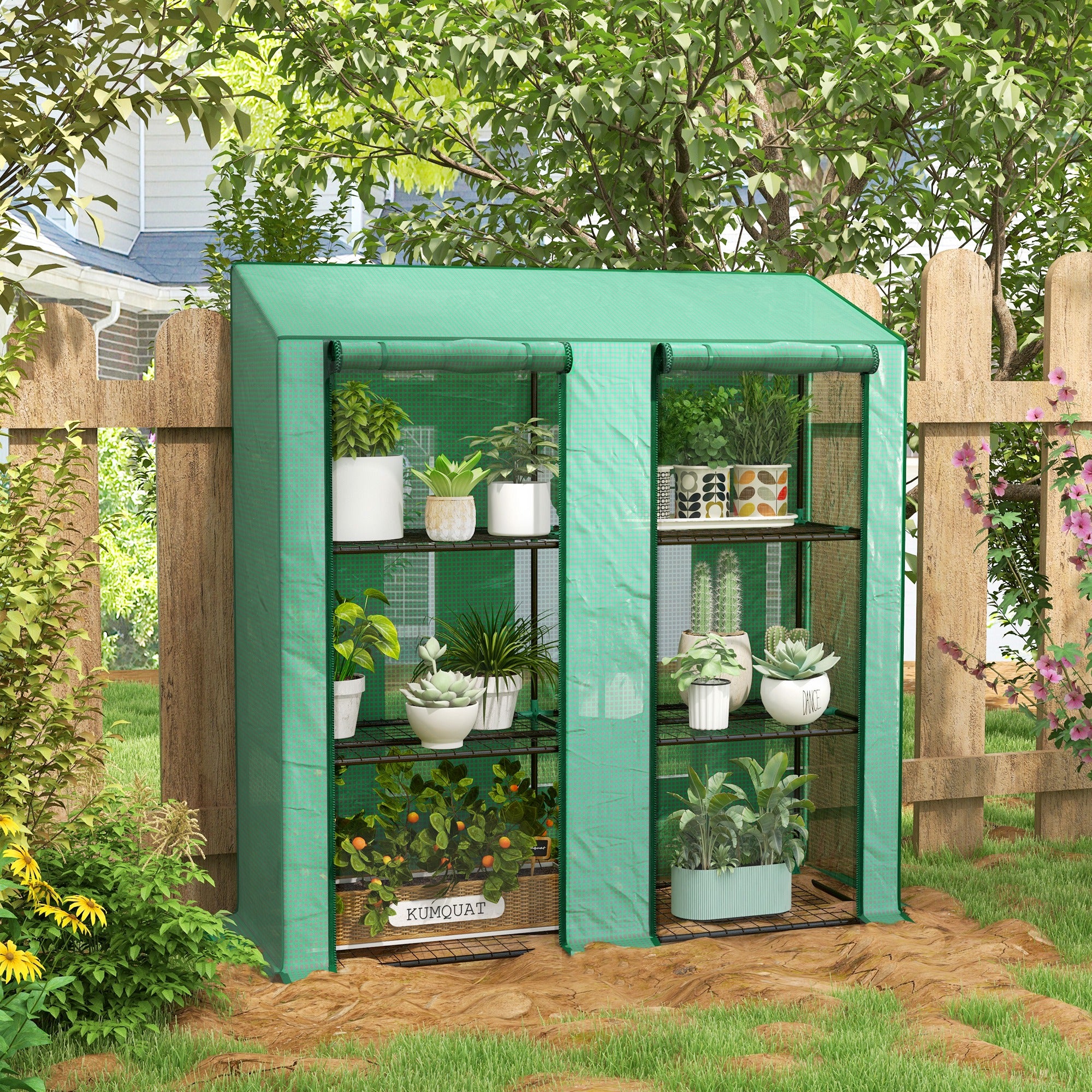 Outsunny 46 x 143cm Three-Shelf Mini Greenhouse - Green 