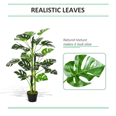 Outsunny 100cm/3.3FT Artificial Monstera Tree Decorative Cheese Plant 21 Leaves with Nursery Pot, Fake Tropical Palm Tree for Indoor Outdoor Décor 
