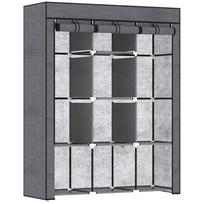 HOMCOM Fabric Wardrobe, Portable Wardrobe, Clothes Storage Unit with 8 Shelves, 2 Hanging Rods, 125 x 43 x 162.5 cm, Dark Grey 