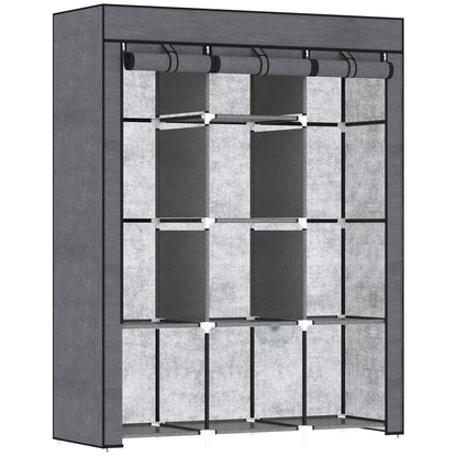 HOMCOM Fabric Wardrobe, Portable Wardrobe, Clothes Storage Unit with 8 Shelves, 2 Hanging Rods, 125 x 43 x 162.5 cm, Dark Grey 