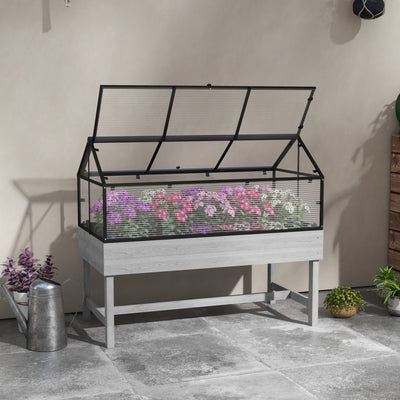 Outsunny 60 x 120cm Raised Garden Bed with Wooden Base - Grey 