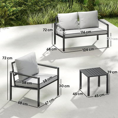 Outsunny 5 Piece Metal Garden Furniture Sofa Set with Thickened Cushions, Loveseat, 2 Armchairs, 2 Coffee Tables, Light Grey 