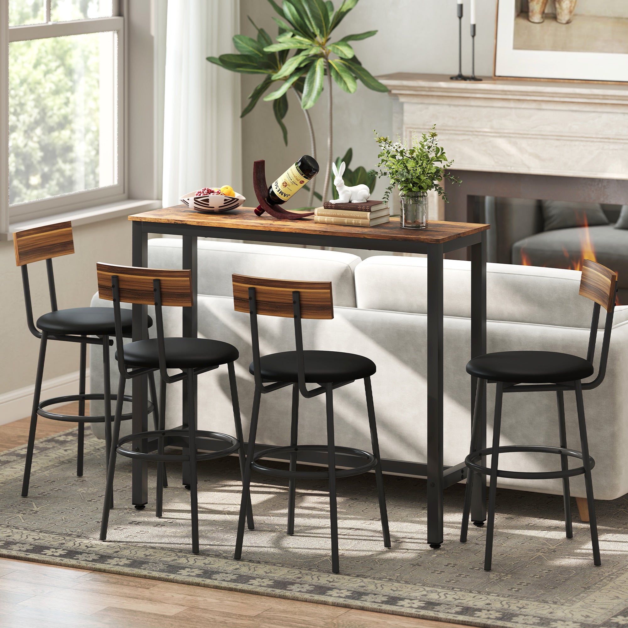 HOMCOM Rectangular Bar Table, Wood Effect Pub Coffee Table for Small Space, Breakfast Dining, Kitchen, Industrial, Rustic Brown 