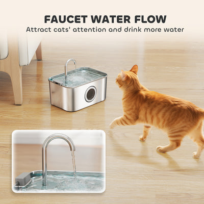 PawHut 3.2L Cat Water Fountain for Drinking, Cat Fountain Stainless Steel with Visible Water-Level Window, Ultra-Silent Pump 