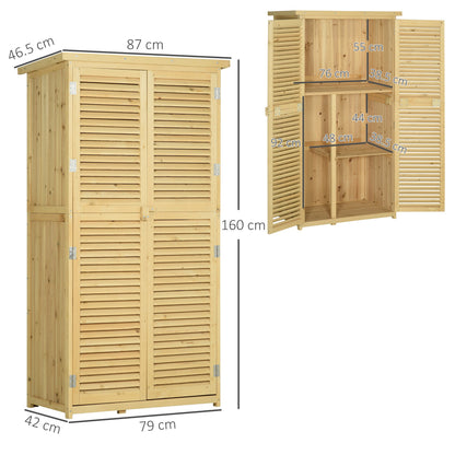 Outsunny 87 x 47 x 160cm Wooden Garden Shed, Sheds & Outdoor Storage with Asphalt Roof and 2 Lockable Doors, Natural 