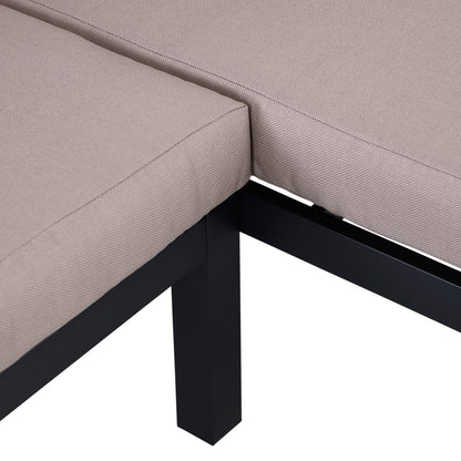 Outsunny 3 Pieces Garden Furniture Set, Aluminium 4 Seater Corner Sofa Set with 2 Loveseats, Coffee Table and Side Trays, Outdoor Conversation Furniture with Cushions for Garden, Black 