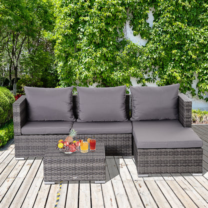 Outsunny 3PC Rattan Garden Furniture Storage Sofa Set 4 Seater Wicker Coffee Table Conservatory Sun Lounger Reclining Set Outdoor Weave with Cushion Grey 