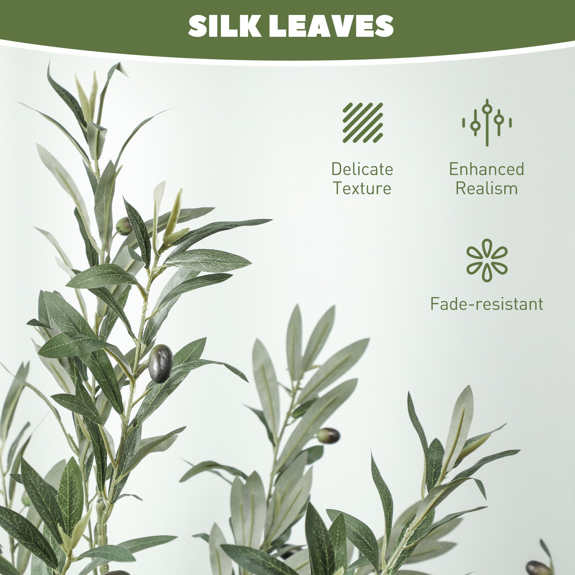 HOMCOM Set of 2 6ft/ 180cm Decorative Artificial Plant, Silk Olive Tree with 900 Leaves and 40 Olive Fruits in Pot, Fake Plant for Home, Office, Living Room, Indoor Decor
