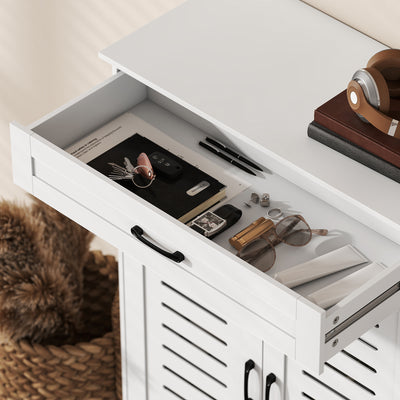 HOMCOM Shoe Cabinet with Louvered Doors, Modern Shoe Storage Cabinet with Drawer and Adjustable Shelves, White 