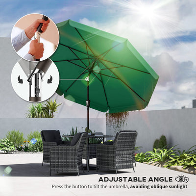 Outsunny 3 m Garden Parasol with Tilt Mechanism & Crank Handle, UPF 30+ Patio Umbrella Outdoor Table Umbrella, Green 