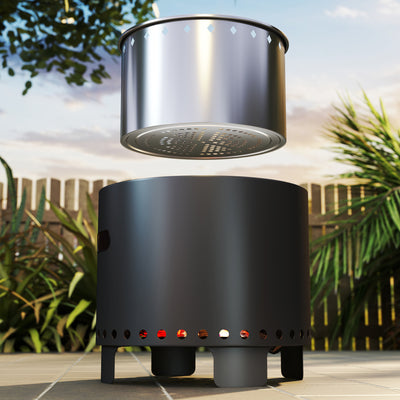 Outsunny Smokeless Steel Fire Pit, with Poker - Grey 