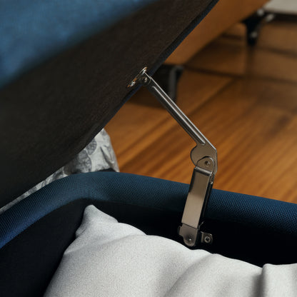 HOMCOM 92 x 31cm Linen-Look Storage Ottoman - Dark Blue