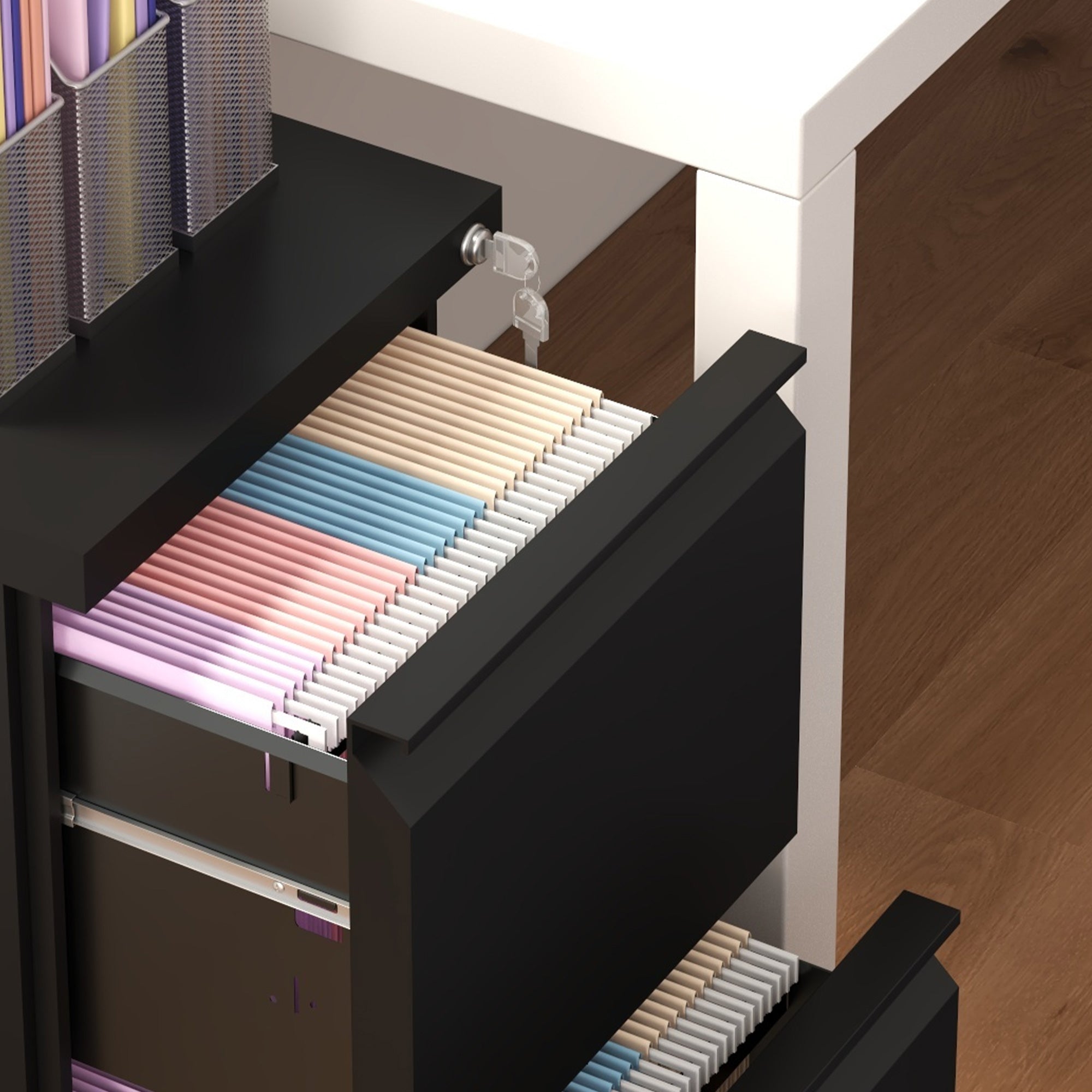 Vinsetto 2-Drawer Mobile Filing Cabinet, Steel Lockable File Cabinet for Letter, A4 and Legal Size, Pre-Assembled Body, Black 