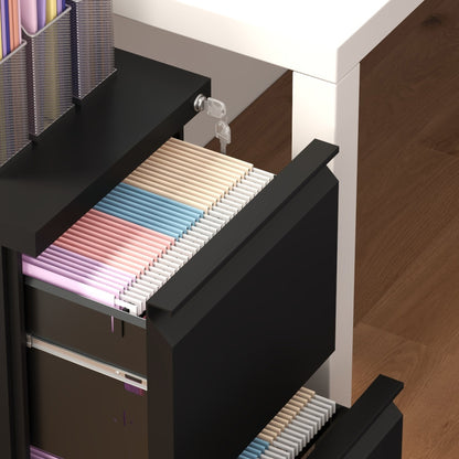 Vinsetto 2-Drawer Mobile Filing Cabinet, Steel Lockable File Cabinet for Letter, A4 and Legal Size, Pre-Assembled Body, Black 