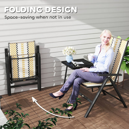 Outsunny Outdoor Rattan Folding Chair with 5-Position Adjustable Backrest, Wicker Garden Dining Chair with Wide Armrest, Set of 2 for Patio, Terrace, Balcony, Orange 