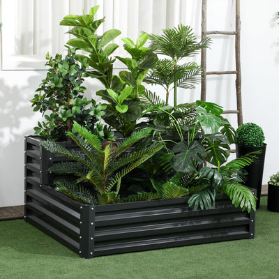 Outsunny 2 Tier Raised Garden Bed, Galvanised Planter Box with Open Bottom for Vegetables Flowers Herbs, 120x101x58cm, Dark Grey 