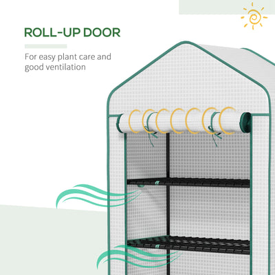 Outsunny 5 Tier Widened Mini Greenhouse with Reinforced PE Cover, Portable Indoor Outdoor Green House with Roll-up Door and Wire Shelves, 193H x 90W x 49Dcm, White 