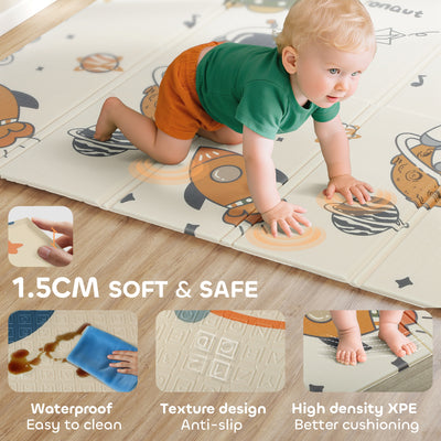 AIYAPLAY Baby Play Mat, Double Sideded Foldable Kids Crawling Mat, Reversible & Waterproof, Astronaut and Planet 