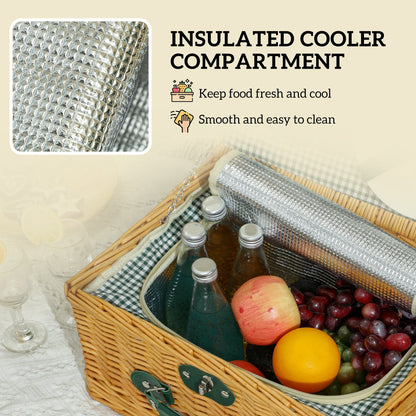 Outsunny Two-Person Picnic Set, with Wicker Basket 