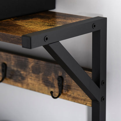 HOMCOM Coat Rack Stand Shoe Storage Bench with 9 Hooks Shelves for Bedroom Living Room Entryway Brown and Black 180cm 
