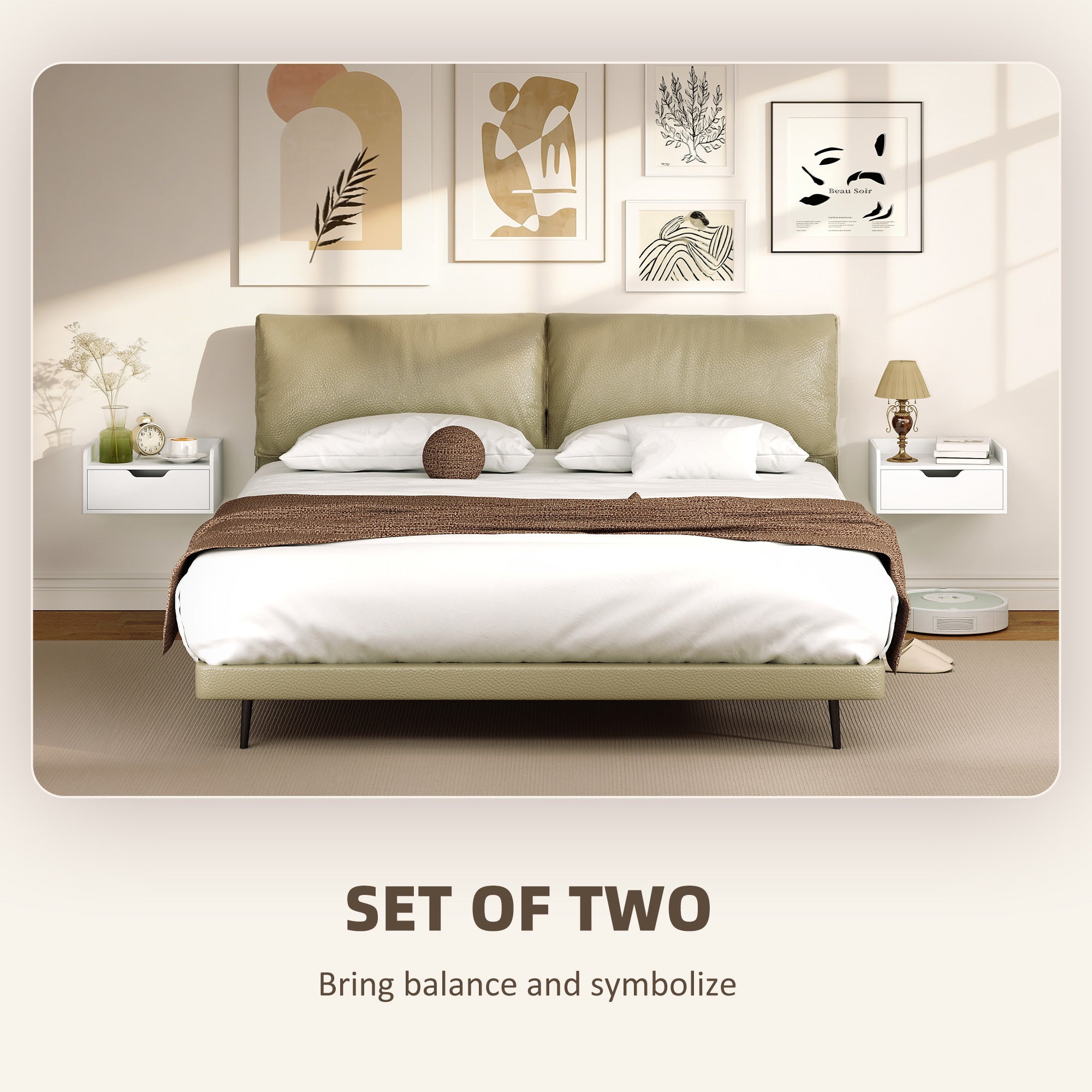 HOMCOM Floating Nightstands Set of 2, Wall Mounted Bedside Table with Drawer for Bedroom, White 