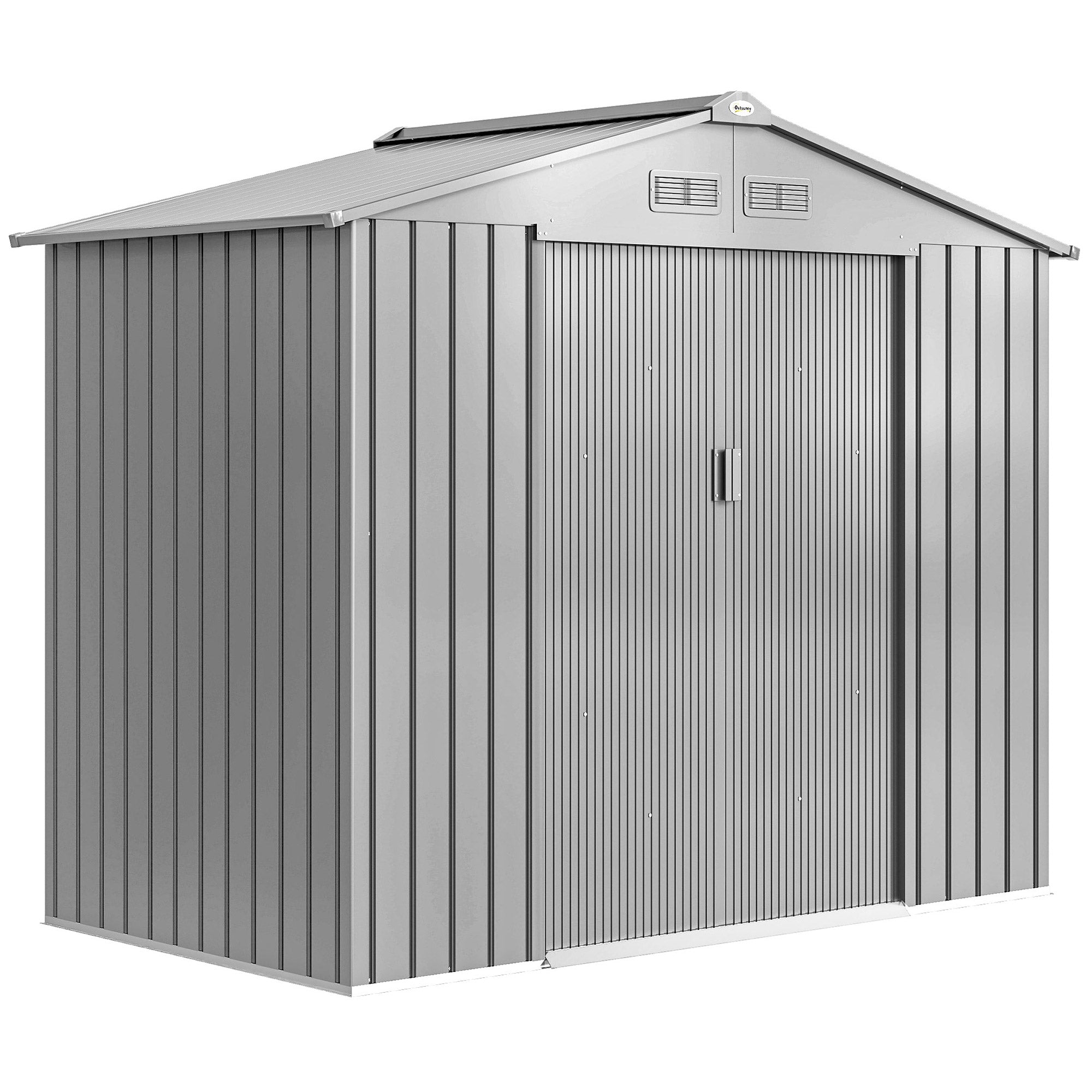 Outsunny 7 x 4ft Lockable Metal Garden Tool Storage Shed Storage - Light Grey 