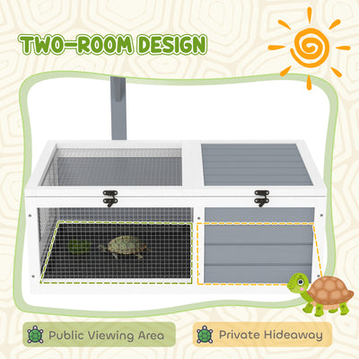 PawHut Wooden Tortoise Enclosure, Tortoise House w/ Lamp Holder, for Outdoor & Indoor - Light Grey 
