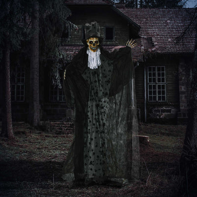 Outsunny 189cm Life Size Outdoor Halloween Decorations Ghost Bridegroom, Animated Prop Animatronic Decor with Sound and Motion Activated, Light Up Eyes, Howling Sound 
