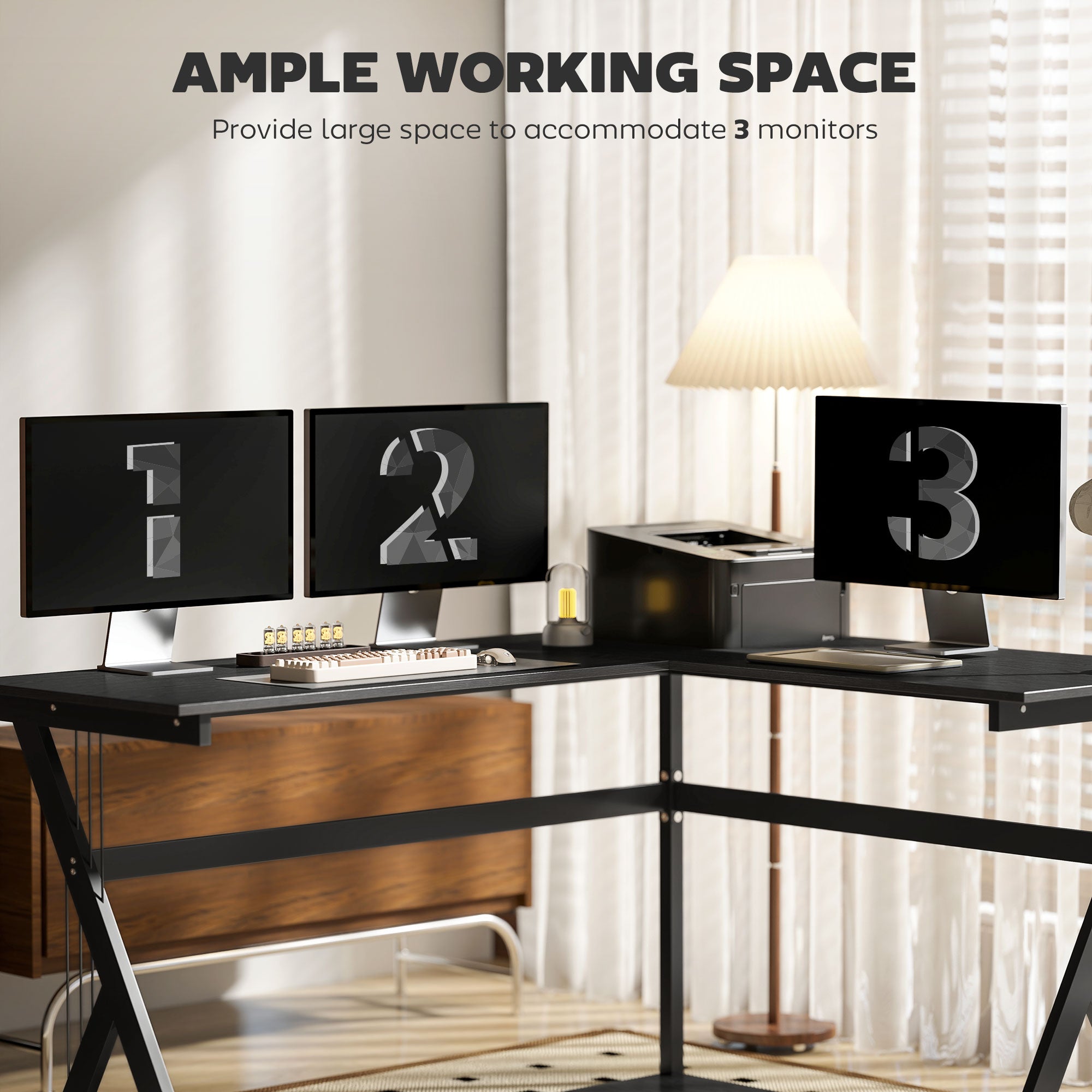 HOMCOM L Shaped Gaming Desk, 155 x 130cm Corner Computer Desk with CPU Stand for Home Office, Study Workstation, Black 