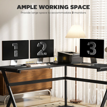 HOMCOM L Shaped Gaming Desk, 155 x 130cm Corner Computer Desk with CPU Stand for Home Office, Study Workstation, Black 