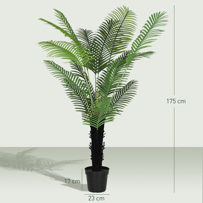 HOMCOM 175cm Artificial Areca Palm Tree with 16 PE Leaves, Decorative Artificial Plant with Plastic Pot and Flocked Soil, Fake Plant for Home Office Decor, Green 