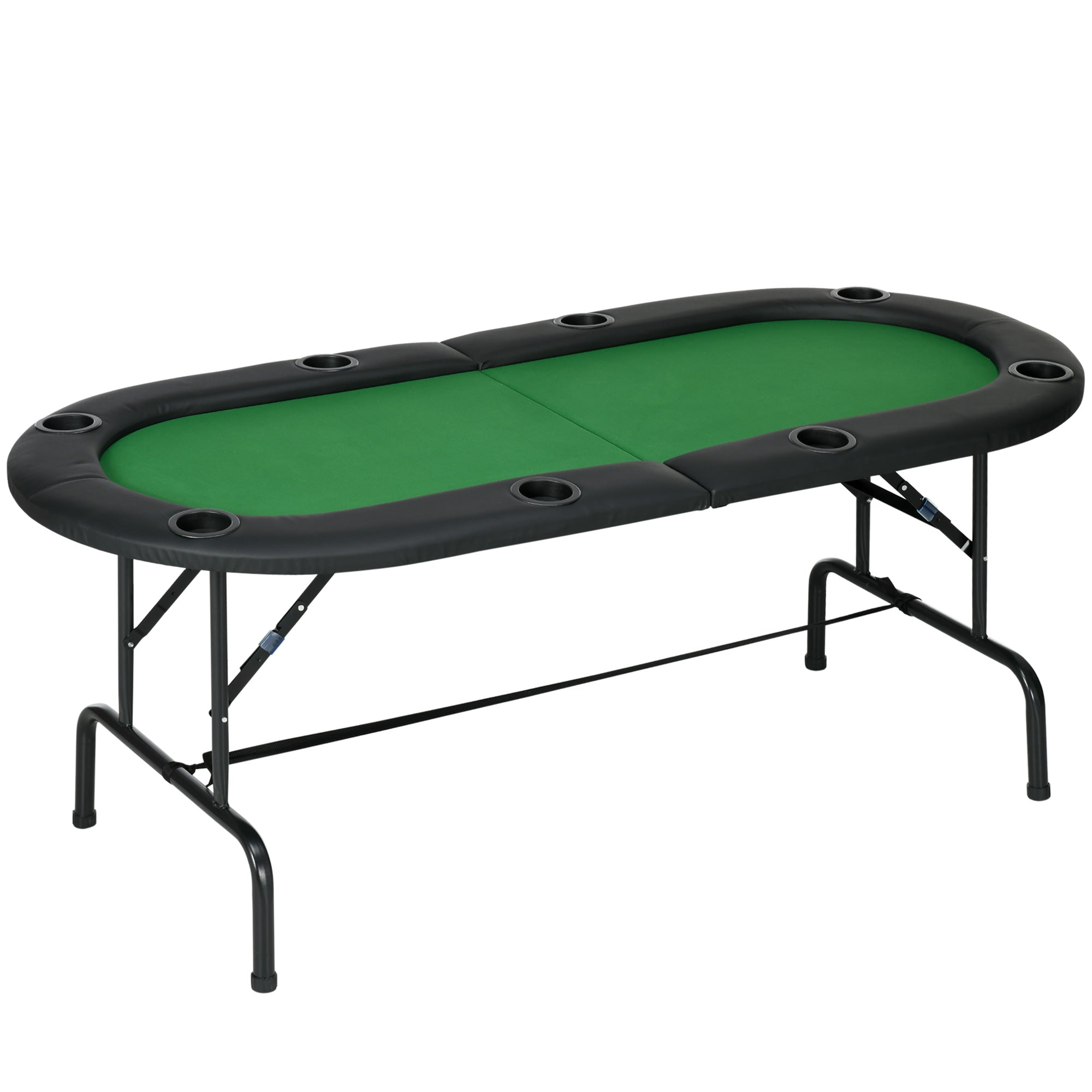 HOMCOM 8 Player Folding Poker Table, Oval Portable Blackjack Casino Table with Cup Holder, Felt Top and Metal Base, 183 x 82 x 75cm, Green and Black 