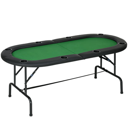 HOMCOM 8 Player Folding Poker Table, Oval Portable Blackjack Casino Table with Cup Holder, Felt Top and Metal Base, 183 x 82 x 75cm, Green and Black 